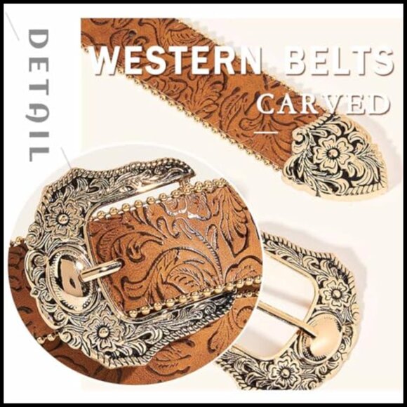 Leather Western Belt with Gold Buckle for Jeans and Pants main image 6